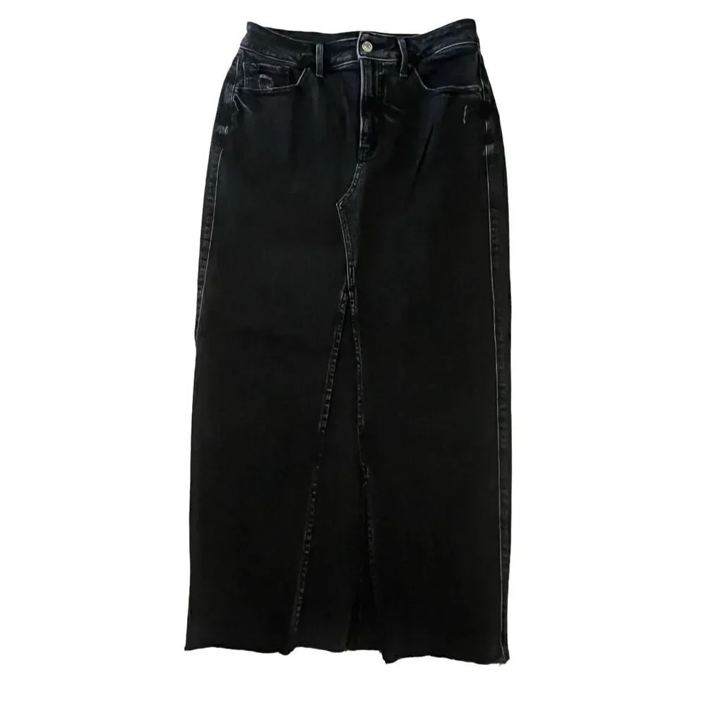 Express Black Denim Midi Skirt with Slit Size 6